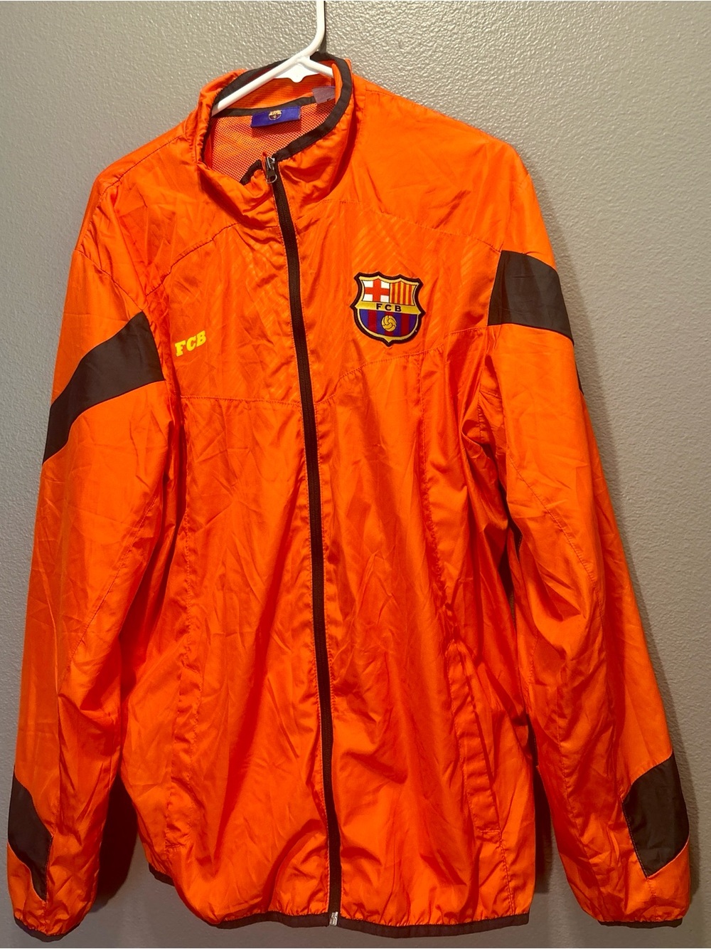 FC Barcelona 2011/12 Warmup Jacket Mens L Orange Black Vintage Soccer FCB Track